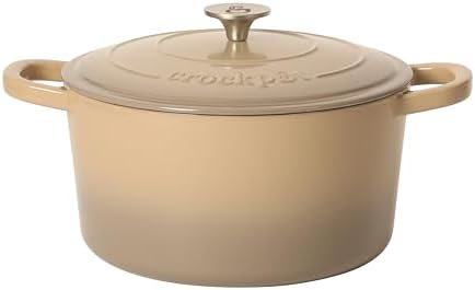 Crock-Pot Artisan 5-Quart Enameled Cast Iron Dutch Oven Pot with Lid, Round, Gradient Taupe, Oven Safe Cookware