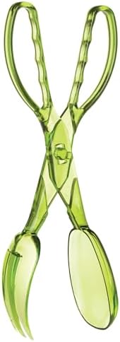 HIC Kitchen Salad Tong, Hinged Design, Detachable Fork and Spoon Green
