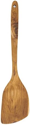 FAAY 13.5" Right-Hand Teak Spatula for Wok - Extra Wide 3.15" Head, Thin Edge Turner for Nonstick Pans, Coconut Oil Finish, Thai Handcrafted Wood