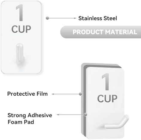 12 Pack Stainless Steel Hooks for Measuring Cups and Spoons with Stickers