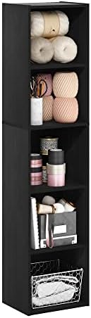 Furinno PASIR Book Shelf, 5-Tier Modern Bookshelf, Open Shelves Bookcase 9 x 12 x 52, Easy Assembly, for Living Room, Bedroom, Home Office, Blackwood