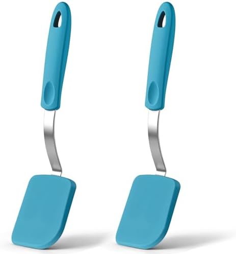2 Pcs Mini Silicone Cookie Brownie Spatula,Solid Flat,Light Blue