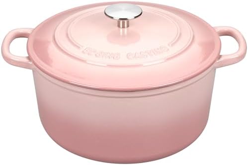 EDGING CASTING Enameled Cast Iron Dutch Oven with Sourdough Bread Baking Kit, Bread Dutch Oven with Lid, Includes Proofing Basket & Baking Tools, 5qt, Pink