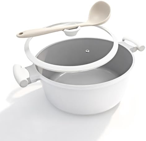 AIKENBBKK 5 Quart Stock Pot with Lid, Non Stick Cooking Pot, Ceramic Soup Pot Nonstick, White