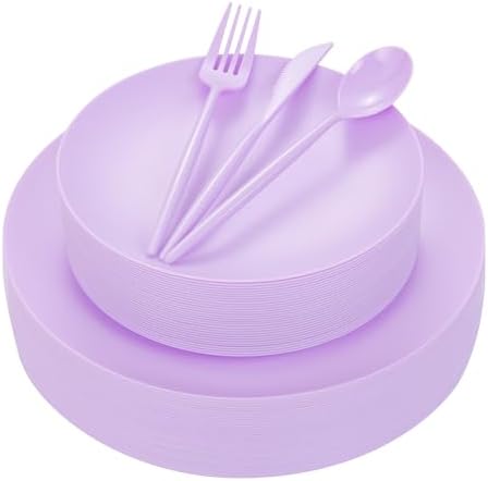 EjonirInjonir 150pcs Premium Purple Plastic Plates for Parties Matte Finish