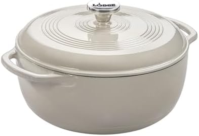 Lodge Essential Enamel Cast Iron Dutch Oven, 6 Quart, Oyster White