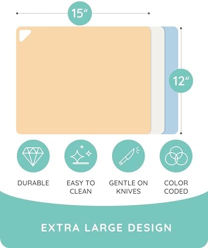 Extra Thick Flexible Cutting Boards for Kitchen, Cutting Mats for Cooking, Colored Cutting Mat Set, Non-Slip Cutting Sheets, Flexible Plastic Cutting Board Set of 3, Serving Utensils 15"x12"