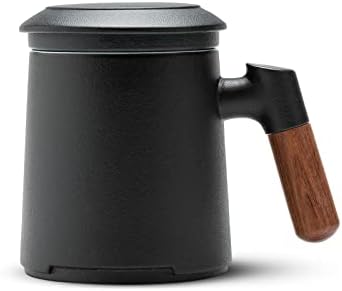 ZENS Tea Cup with Infuser and Lid for Loose Leaf Tea Steeper, 12oz Black