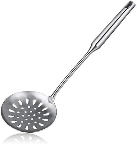 Swify Slotted Spoon Skimmer, Stainless Steel Strainer Ladle With Handle, Asian Wok Skimmer for Kitchen Cooking Deep Fryer, Draining & Frying, 15 inch