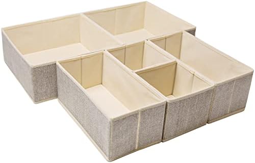 Criusia Underwear Drawer Organizer, 6 Set Foldable Underwear Drawer Organizer and Closet Dividers,Storage Box for Clothes, Socks, Underwear (6 Bins, Beige)