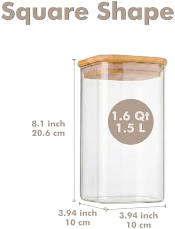 3-Pack 1.6Qt Square Glass Storage Jars with Bamboo Lids