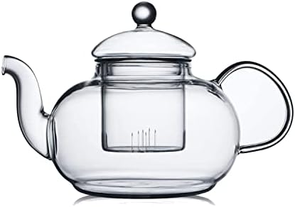 CNGLASS Glass Teapot Stovetop Safe,Clear Teapot with Removable Infuser 20.3 oz,Loose Leaf and Blooming Tea Maker
