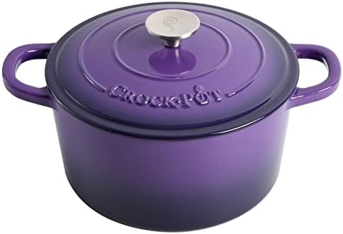 Crock-Pot Artisan 5-Quart Round Enameled Cast Iron Dutch Oven – Lavender Purple, Durable Heavy-Duty Cookware for Slow Cooking, Roasting, Baking with Lid