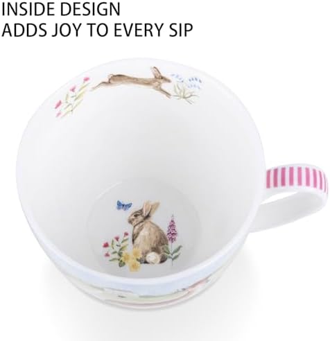 20 oz Deer & Wildflower Coffee Mug, Premium Bone China Cottage Garden Coffee Cup with Rabbit & Butterfly, Thoughtful Gifts for Mom Women Mothers Day, Designed in England by Harvest Green Studio