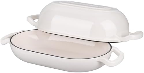 VORRINGARD Enameled Cast Iron Sourdough Bread Oven, Dutch Oven, Loaf Cast Iron Bread Pan for Homemade Bread Baking, Meatloaf Pan with Lid, 5QT, White