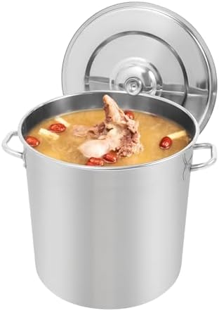 50 Quart 304 Stainless Steel Stockpot Commercial Large Stock Pot with Lid & Handles, Cookware Soup Pot for Boiling Cooking Stew, Induction Cooking Pot for Home Restaurant Hotel (48L/50Qt)