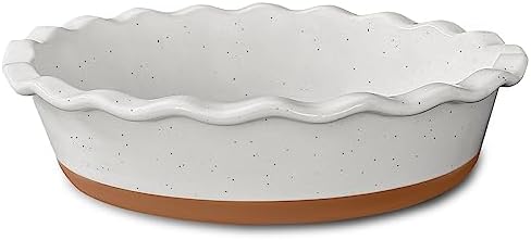 MORA Ceramic Pie Pan for Baking - 9 inch - Deep and Fluted Pie Dish for Old Fashion Apple Pie, Quiche, Pot Pies, Tart, etc - Modern Farmhouse Style Porcelain Ceramic Pie Plate - Vanilla White