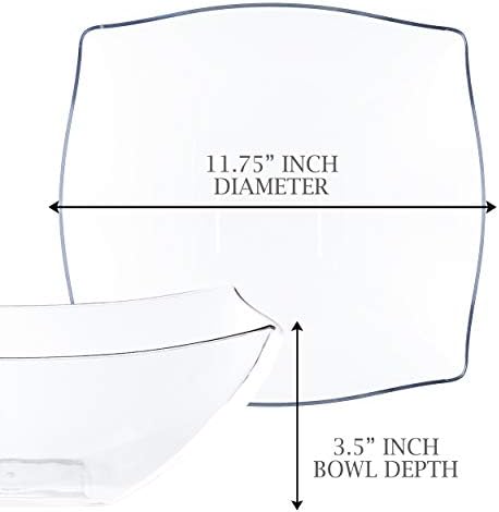 PLASTICPRO Disposable 128 ounce Square Serving Bowls, Party Snack or Salad Bowl, Extra Large Plastic Crystal Clear Pack of 4