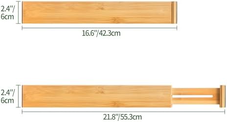 VaeFae 60-Pack Adjustable Bamboo Drawer Dividers, Expandable Drawer Organizer for Kitchen Utensils, Clothes, Bathroom, Office – Fits Drawer Interiors 16.6" to 21.8"