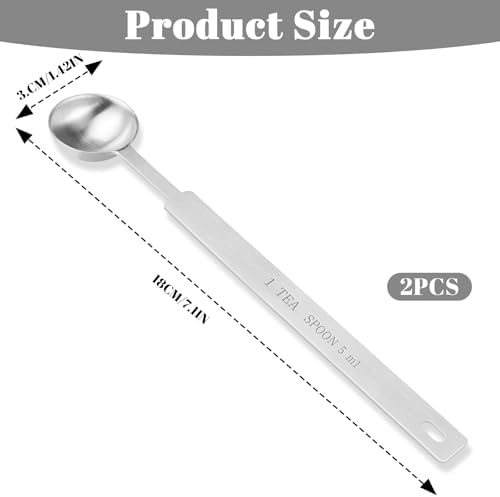 2 Pcs Teaspoon Measuring Spoons, 5mL (5 cc | 1/6 oz) Stainless Steel Teaspoon Scoop, Long Handle Metal Measuring Spoons for Cooking,Baking