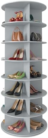 SpaceAid 7 Tier Rotating Shoe Rack Tower, Spinning Shoe Display Lazy Susan, Revolving 360 Shoe Rack Storage Round Carousel, Vertical Handbag Rotate Shoes Closet Organization (7-Tier Gray)