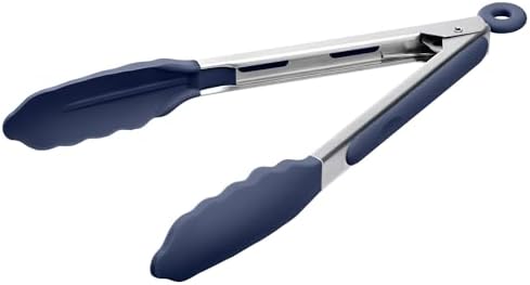 Doosu Kitchen Tongs with Silicone Tips for Cooking Serving (9in, Navy Blue)