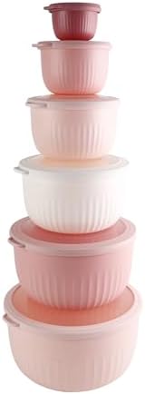 COOK WITH COLOR Prep Bowls with Lids- Wide and Deep Nesting Plastic Small Mixing Bowl Set with Lids, 12 Piece Set - Deep Bowls, Pink
