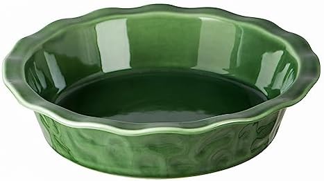 Vicrays Ceramic Pie Pan - 9 Inch Round Fluted and Deep Pie Dish for Tart Pizza Quiche Pot Pies Cake - Reactive Glaze (Green)