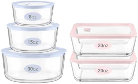 Urban Green Glass Food Container Set with Glass Lid, 5 Pack, Meal Prep Containers with Silicone Framed Airtight Lid, Leakproof, 100% Plastic Free