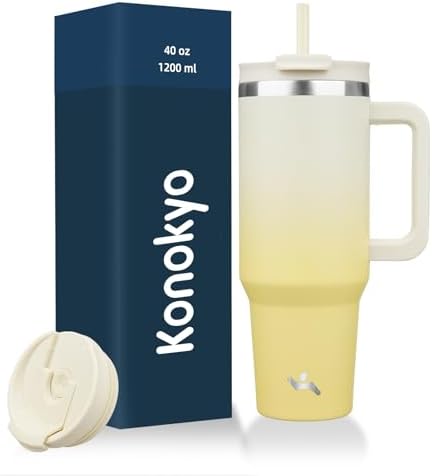 Konokyo 40 oz Insulated Tumbler Water Bottle with Handle, Straw Lid