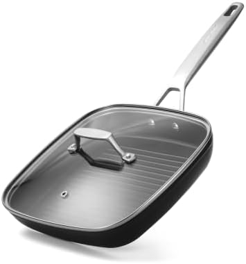 MsMk 11 Inch Nonstick Square Grill Pan with lid, Induction Bacon Pan
