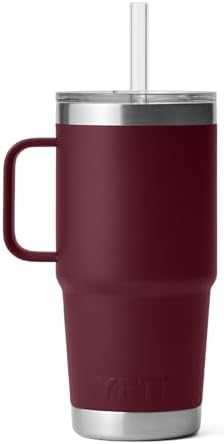 YETI Rambler 25 oz Tumbler with Handle and Straw Lid, Travel Mug Water Tumbler, Vacuum Insulated Cup with Handle, Stainless Steel, Wild Vine Red