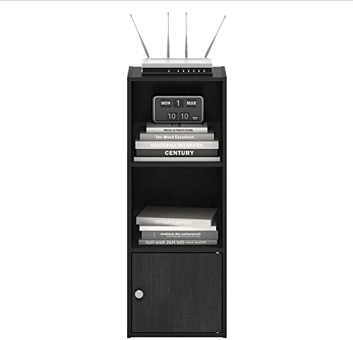 Furinno LUDER Book Shelf, 3-Tier Modern Bookshelf, Bookcase with 1 Door Storage Cabinet, 9.3 x 12 x 31.5, for Organization and Storage, for Living Room, Bedroom, Home Office, Blackwood