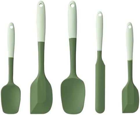 Silicone Spatula Set,5 Piece Food Grade Rubber Spatulas,Double-Green