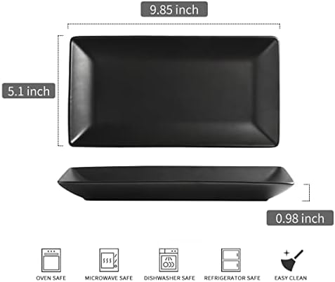 YHOSSEUN Ceramic Serving Platters Set of 4, 9.8 In Black Rectangular Plates