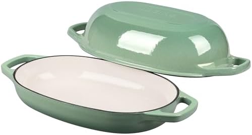 EDGING CASTING Enameled Cast Iron Oval Dutch Oven Pot with Lid, Dutch Oven for Sourdough Bread Baking, Bread Oven, Bread Dutch Oven, Oval Bread Pan, 5qt, Sage Green