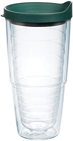 Tervis Clear & Colorful Lidded Made in USA Double Walled Insulated Tumbler Travel Cup Keeps Drinks Cold & Hot, 24oz, Hunter Green Lid