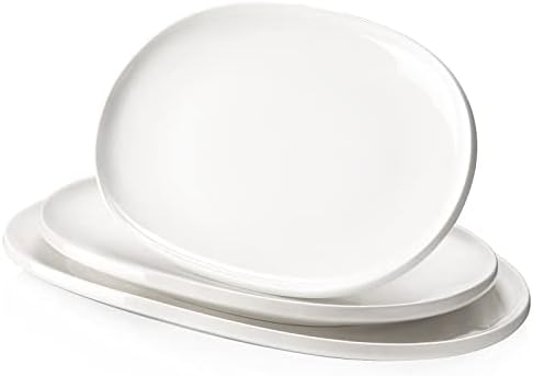 DOWAN Large Serving Platter, 16"/14"/12" Porcelain Platters for Entertaining Wedding Party, White Oval Plates Set of 3, Serving Dishes for Serving Food, Housewarming Gifts
