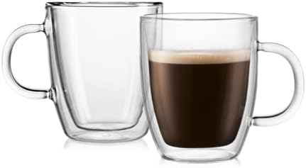 Bodum 10oz Bistro Double Wall Insulated Mug, High-Heat Borosilicate Glass, Set of 2, Clear
