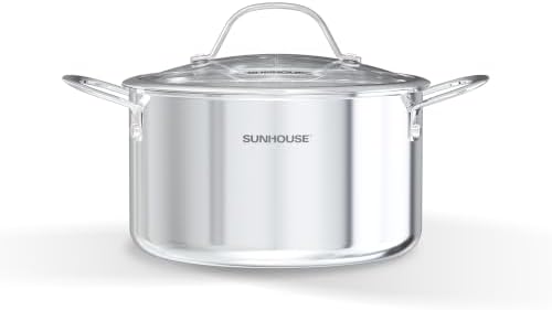 SUNHOUSE 3.5 QT Fully Clad Tri-ply Stainless Steel Stock Pot with Glass Lid