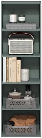 Furinno LUDER Book Shelf, 5-Tier Bookshelf, Bookcase with Open Shelves, 9.4 x 15.8 x 52, Easy Assembly, for Living Room, Bedroom, Home Office, Sage Green