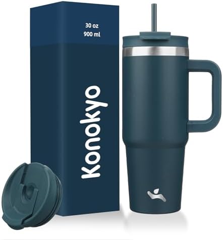Konokyo 30 oz Insulated Tumbler Water Bottle with Handle, Straw Lid