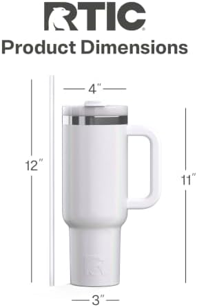 RTIC 40oz Road Trip Tumbler, Insulated, Ceramic Lined, White Glitter