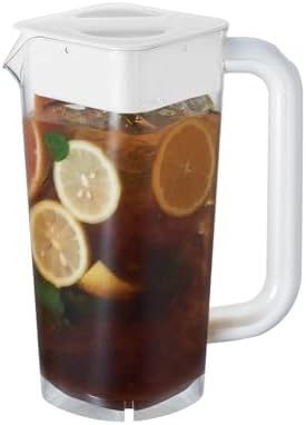 CURTA 1 Pack 2 Liters/68 oz Plastic Pitcher with Lid & Handle for Kitchen,ICED JUICE and Coffee Carafe Beverage Serveware, Acrylic Water Jug for Hot/Cold Drinks&lemonade