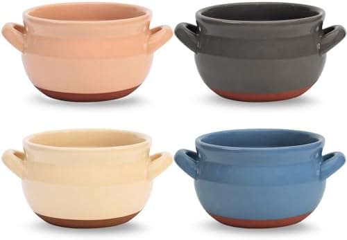 Vumdua Soup Bowls with Handles, 16 Oz Ceramic French Onion Soup Bowls - Stackable Oven Safe Bowls Serving Crocks for Soup, Cereal, Chilli, Pot Pies, Set of 4, White (Multicolor, 16 oz)