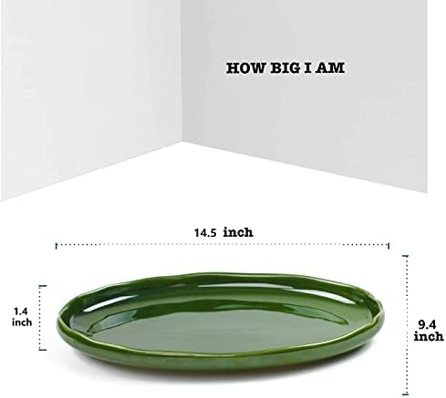 vicrays Ceramic Serving Platter Tray - Extra Large Oval 14.5 Inch Porcelain Dinner Plates Long Serving Dish Set - for Party Restaurant Food Meat Sushi Fish Turkey Platter - Green