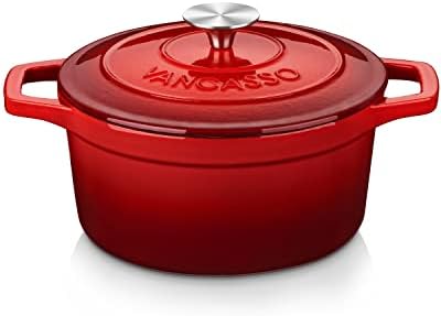 vancasso 3.5 Qt Enameled Cast Iron Dutch Oven with Lid & Handles, Red