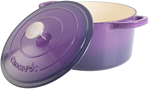 Crock-Pot Artisan 7-Quart Round Enameled Cast Iron Dutch Oven – Lavender Purple, Durable Heavy-Duty Cookware for Slow Cooking, Baking, Roasting with Lid (Pack of 2)