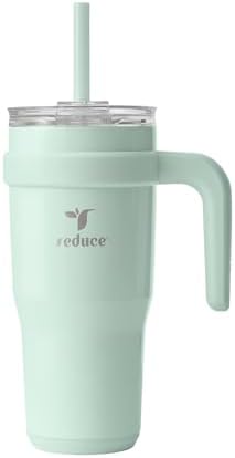 REDUCE 24 oz Stainless Steel Tumbler with Handle - Dual-Wall Vacuum Insulated Travel Mug, Sweat-Proof Lid & Reusable Straw - Keeps Drinks Cold for 24 Hrs, Fits Cupholders, Dishwasher Safe - Sea Glass