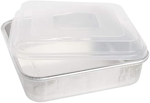 Nordic Ware Natural Aluminum Commercial Square Cake Pan with Lid, Exterior 9.88 x 9.88 Inches (Pack of 4)